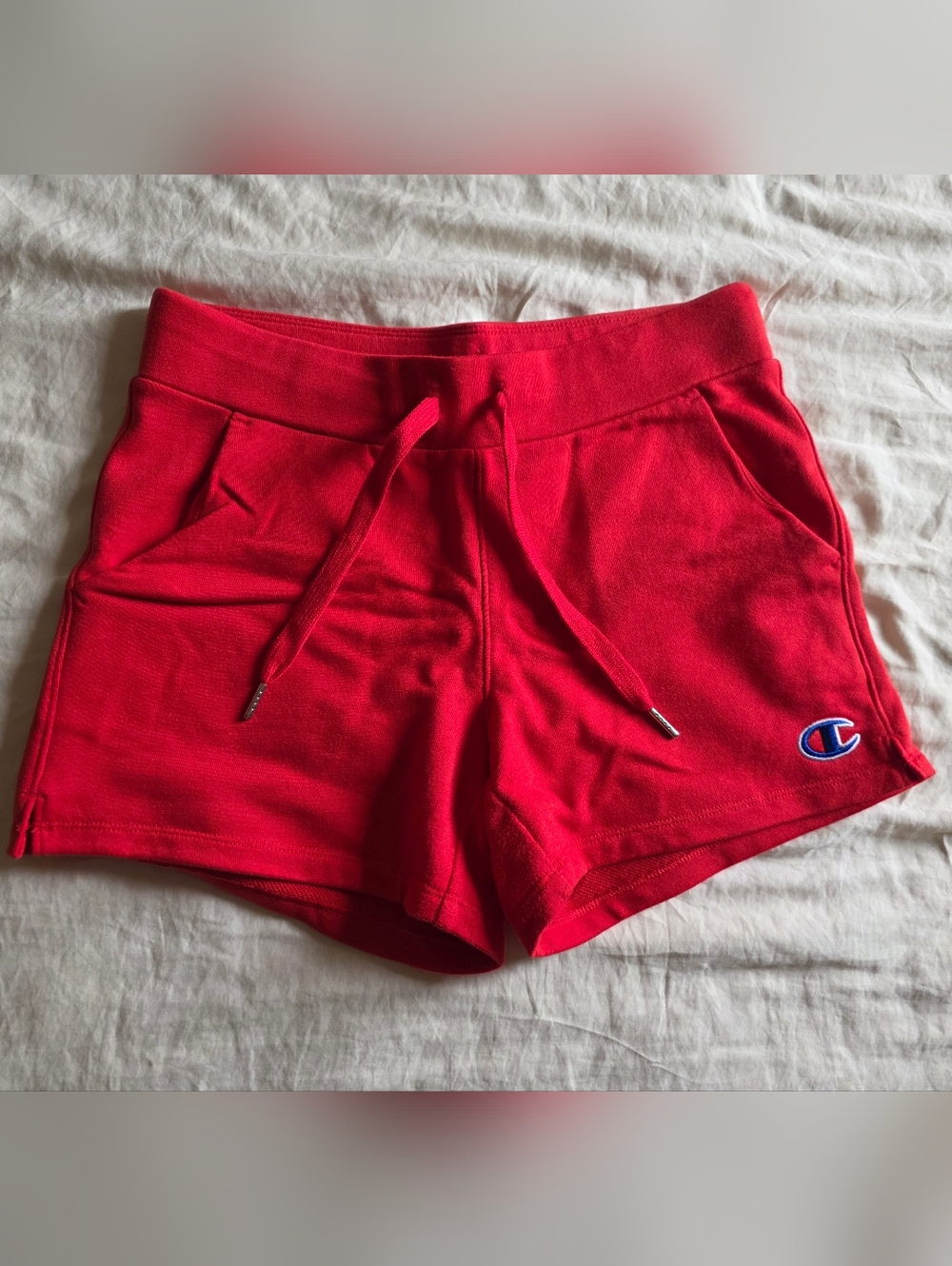 Champion Red Athletic Drawstring Shorts with Logo, Small